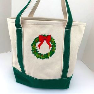 Land’s End Large Wreath Canvas Tote Christmas